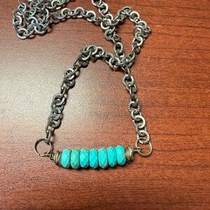 Silver Chain Necklace with Turquoise (Howlite) Beads